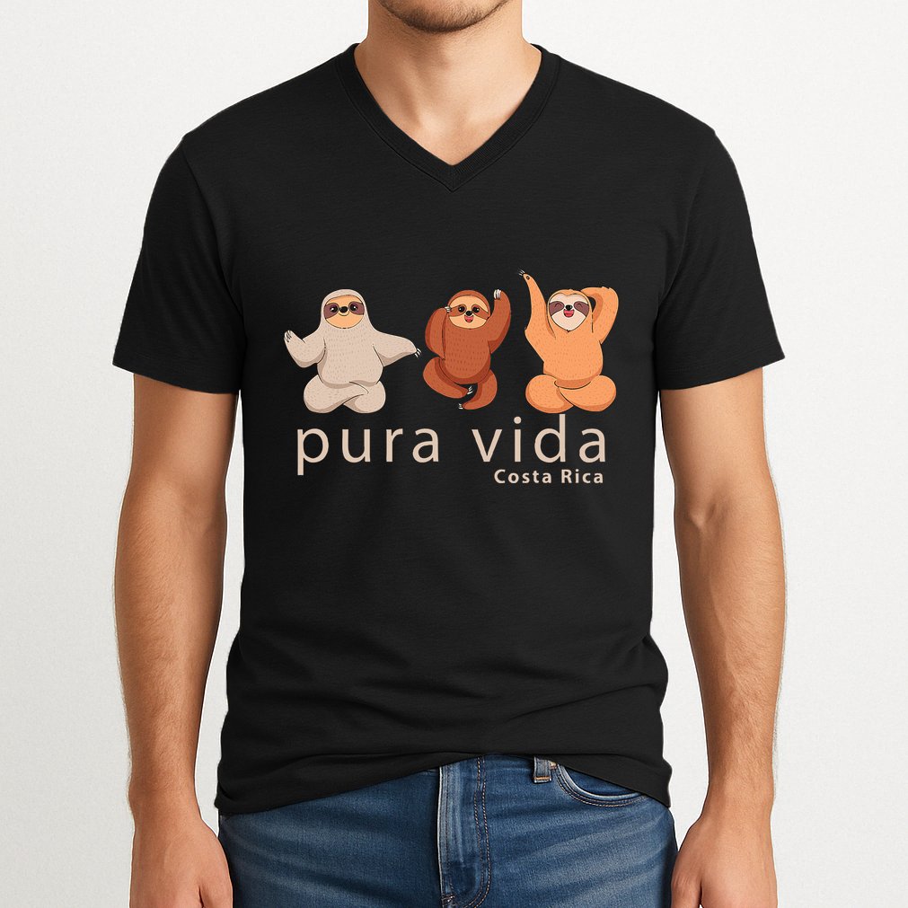 Costa Rica Sloth V-Neck T-Shirt