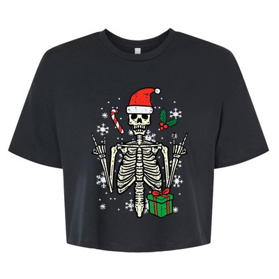 Christmas Rocker Skeleton Santa Rock Hand Xmas Bella+Canvas Jersey Crop Tee