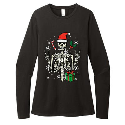 Christmas Rocker Skeleton Santa Rock Hand Xmas Womens CVC Long Sleeve Shirt