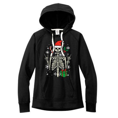 Christmas Rocker Skeleton Santa Rock Hand Xmas Women's Fleece Hoodie