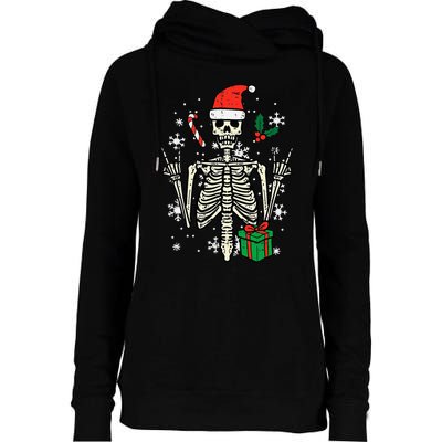 Christmas Rocker Skeleton Santa Rock Hand Xmas Womens Funnel Neck Pullover Hood