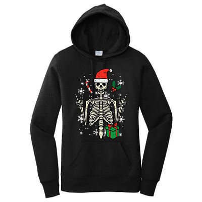 Christmas Rocker Skeleton Santa Rock Hand Xmas Women's Pullover Hoodie