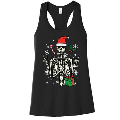 Christmas Rocker Skeleton Santa Rock Hand Xmas Women's Racerback Tank