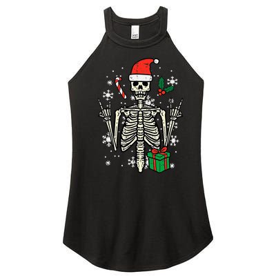 Christmas Rocker Skeleton Santa Rock Hand Xmas Women’s Perfect Tri Rocker Tank