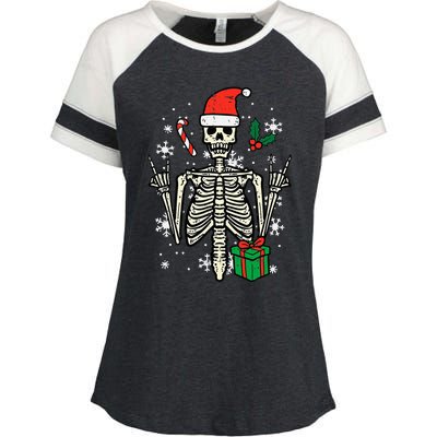 Christmas Rocker Skeleton Santa Rock Hand Xmas Enza Ladies Jersey Colorblock Tee