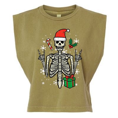 Christmas Rocker Skeleton Santa Rock Hand Xmas Garment-Dyed Women's Muscle Tee