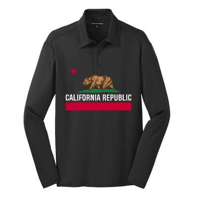 California Republic State Flag Cool Gift Silk Touch Performance Long Sleeve Polo