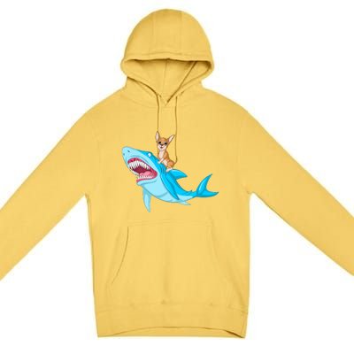 Chihuahua Riding Shark Premium Pullover Hoodie