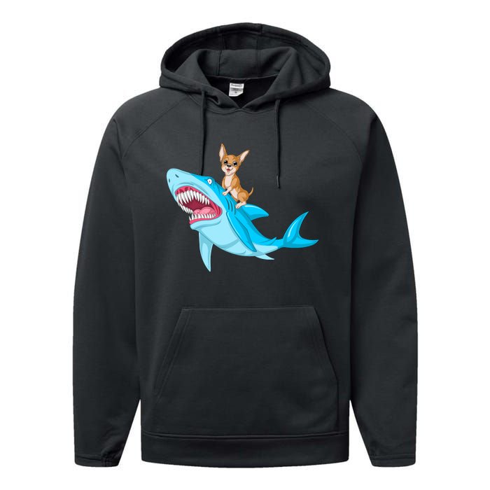 Chihuahua Riding Shark Performance Fleece Hoodie