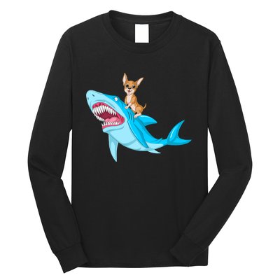 Chihuahua Riding Shark Long Sleeve Shirt