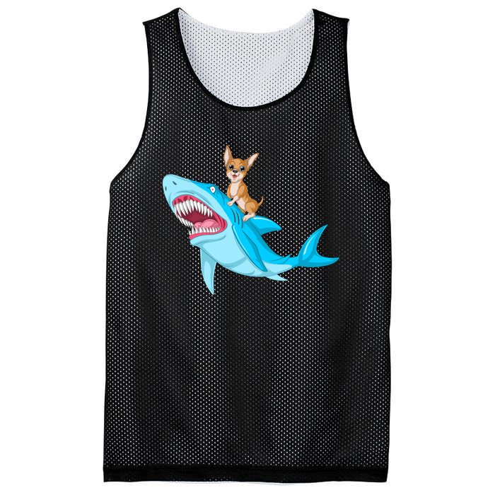 Chihuahua Riding Shark Mesh Reversible Basketball Jersey Tank