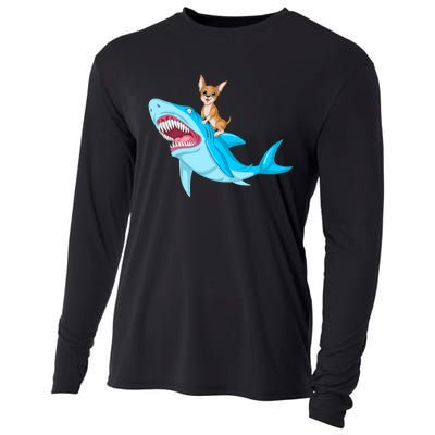 Chihuahua Riding Shark Cooling Performance Long Sleeve Crew