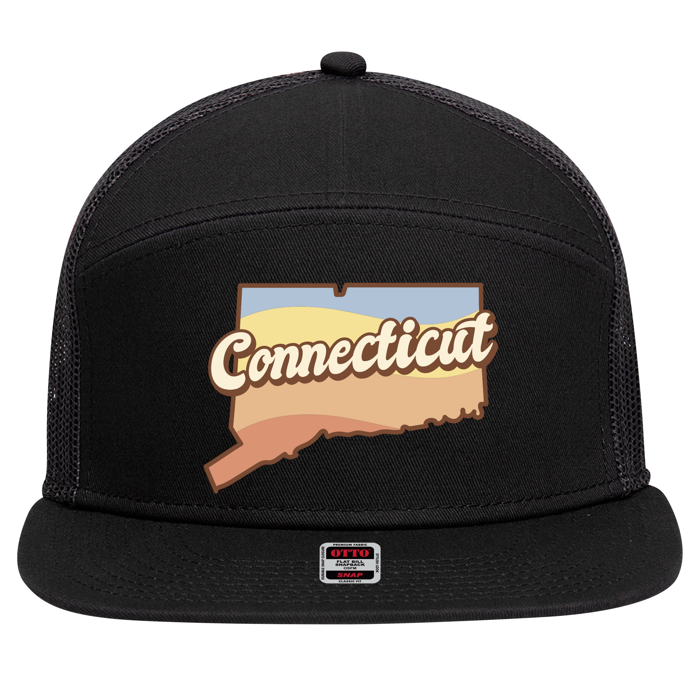 Connecticut Retro Sunset Logo 7 Panel Mesh Trucker Snapback Hat