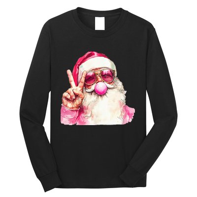 Cute Retro Santa Christmas Blowing Bubble Vintage Girly Long Sleeve Shirt