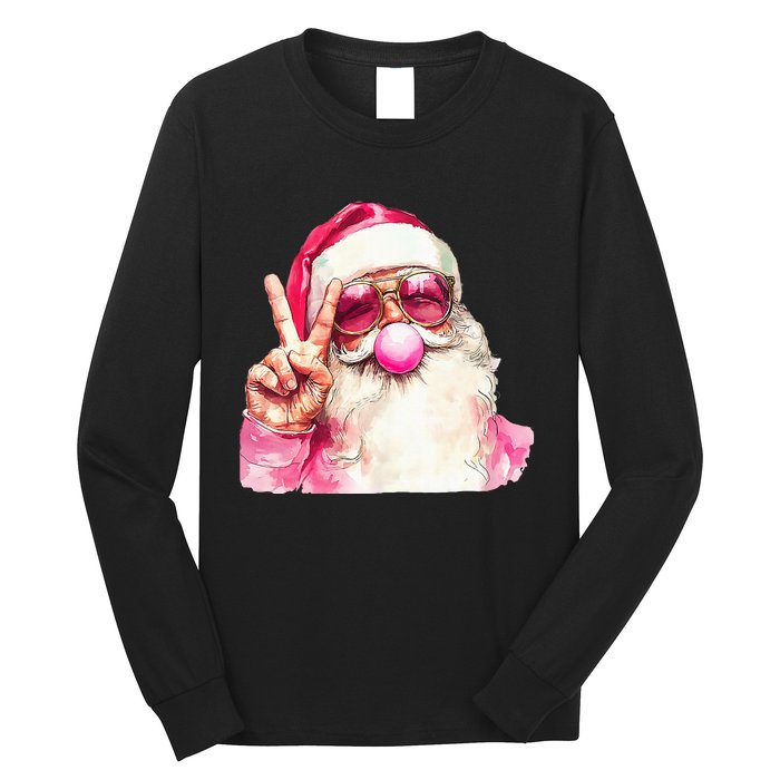 Cute Retro Santa Christmas Blowing Bubble Vintage Girly Long Sleeve Shirt