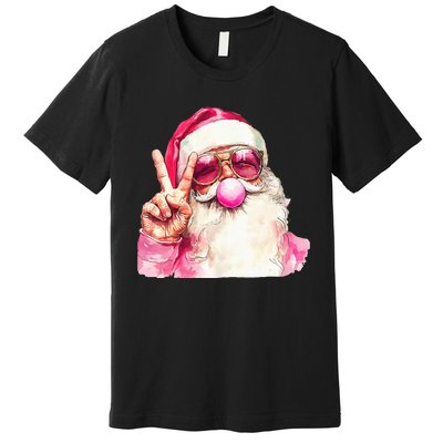 Cute Retro Santa Christmas Blowing Bubble Vintage Girly Premium T-Shirt