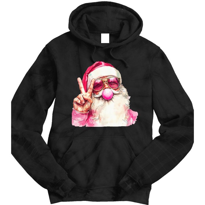 Cute Retro Santa Christmas Blowing Bubble Vintage Girly Tie Dye Hoodie