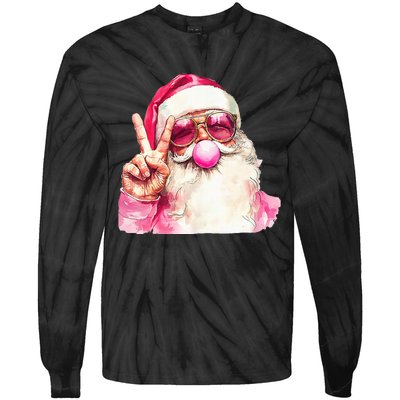 Cute Retro Santa Christmas Blowing Bubble Vintage Girly Tie-Dye Long Sleeve Shirt