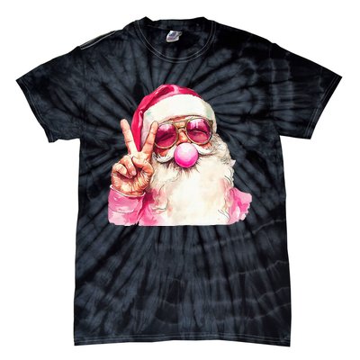 Cute Retro Santa Christmas Blowing Bubble Vintage Girly Tie-Dye T-Shirt