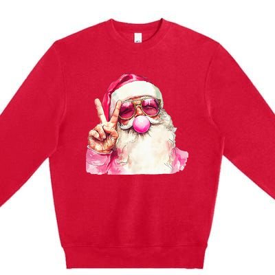 Cute Retro Santa Christmas Blowing Bubble Vintage Girly Premium Crewneck Sweatshirt