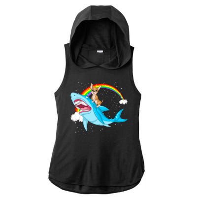 Chihuahua Riding Shark Ladies PosiCharge Tri-Blend Wicking Draft Hoodie Tank