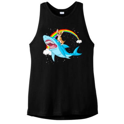 Chihuahua Riding Shark Ladies PosiCharge Tri-Blend Wicking Tank