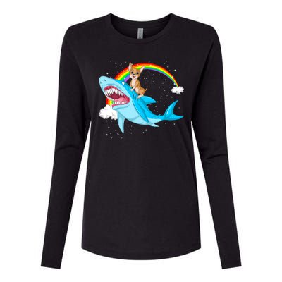 Chihuahua Riding Shark Womens Cotton Relaxed Long Sleeve T-Shirt