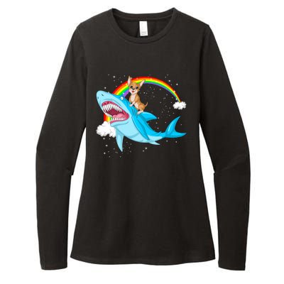 Chihuahua Riding Shark Womens CVC Long Sleeve Shirt