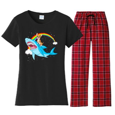 Chihuahua Riding Shark Women's Flannel Pajama Set