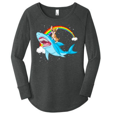 Chihuahua Riding Shark Women's Perfect Tri Tunic Long Sleeve Shirt