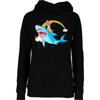 Chihuahua Riding Shark Womens Funnel Neck Pullover Hood