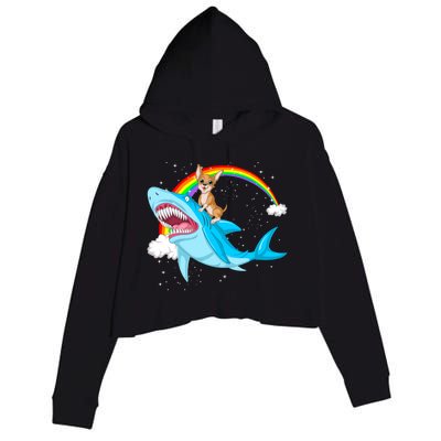 Chihuahua Riding Shark Crop Fleece Hoodie