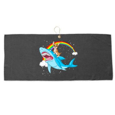 Chihuahua Riding Shark Large Microfiber Waffle Golf Towel