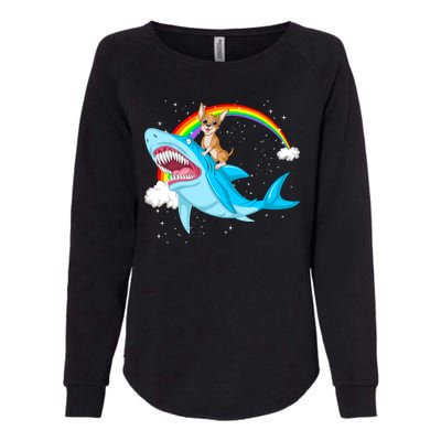 Chihuahua Riding Shark Womens California Wash Sweatshirt