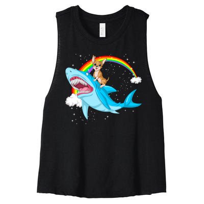 Chihuahua Riding Shark Women's Racerback Cropped Tank