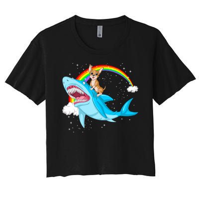 Chihuahua Riding Shark Women's Crop Top Tee