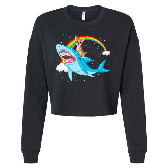 Chihuahua Riding Shark Cropped Pullover Crew