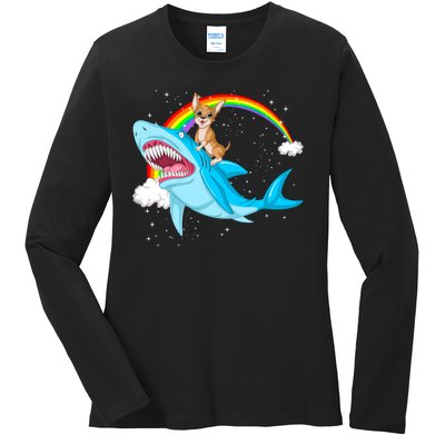 Chihuahua Riding Shark Ladies Long Sleeve Shirt