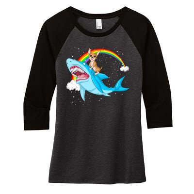 Chihuahua Riding Shark Women's Tri-Blend 3/4-Sleeve Raglan Shirt