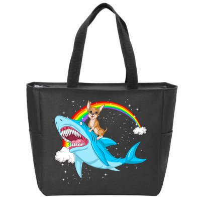 Chihuahua Riding Shark Zip Tote Bag