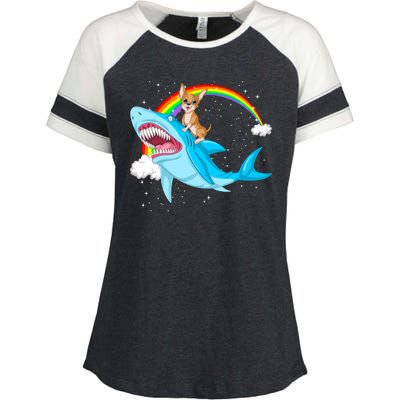 Chihuahua Riding Shark Enza Ladies Jersey Colorblock Tee