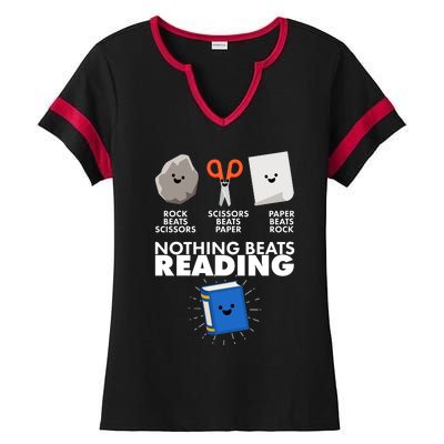 Cute Rock Scissors Paper Nothing Beats Reading Ladies Halftime Notch Neck Tee