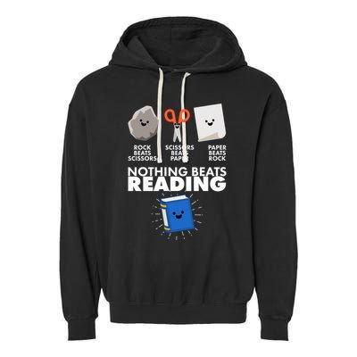 Cute Rock Scissors Paper Nothing Beats Reading Garment-Dyed Fleece Hoodie