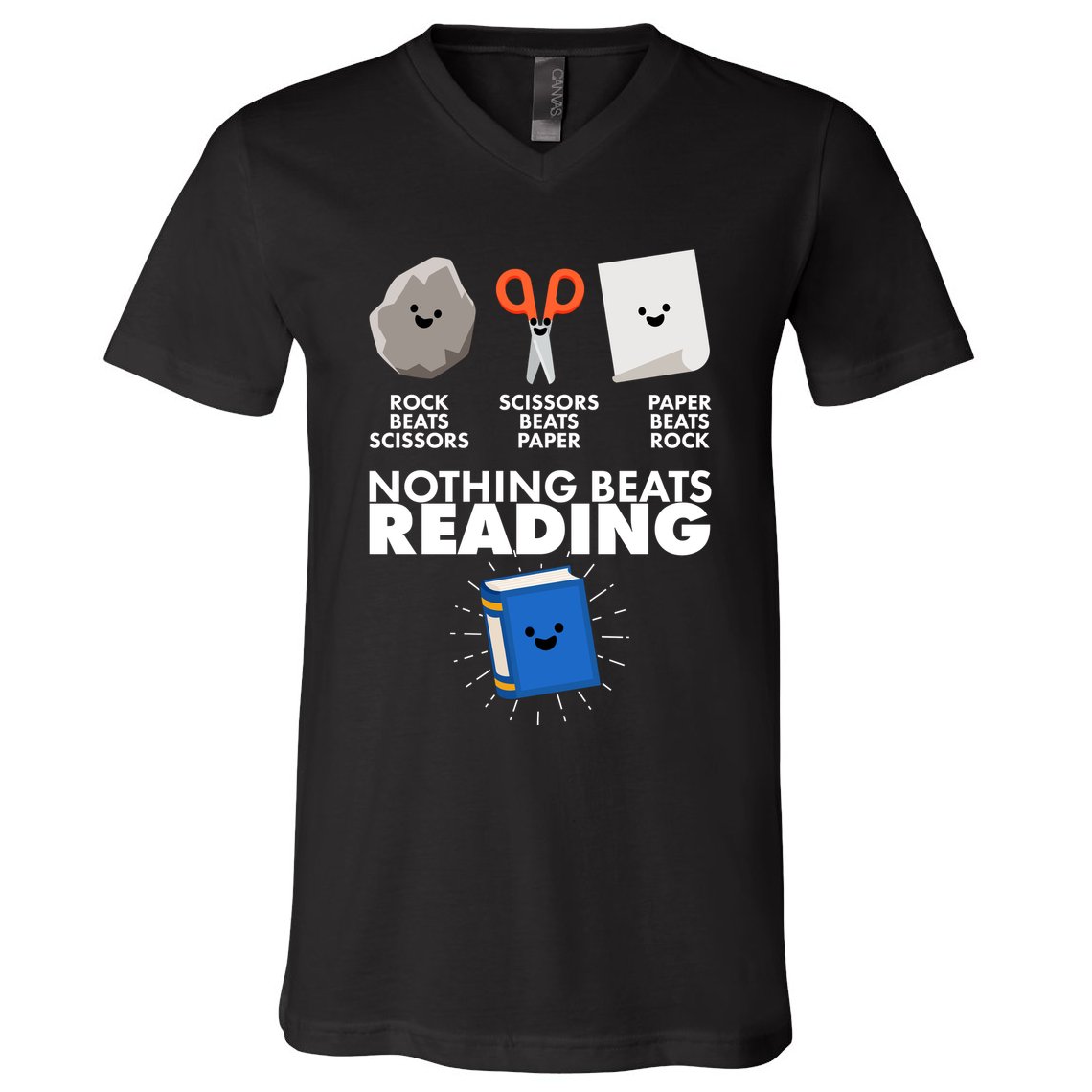 Cute Rock Scissors Paper Nothing Beats Reading V-Neck T-Shirt