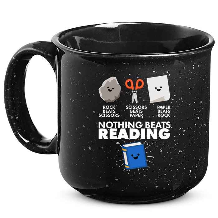Cute Rock Scissors Paper Nothing Beats Reading 15oz Campfire Ceramic Mug