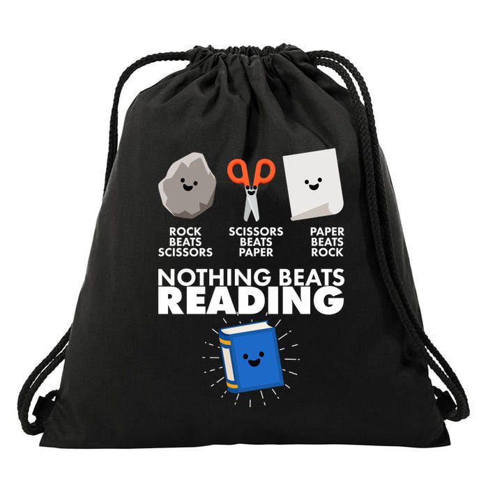 Cute Rock Scissors Paper Nothing Beats Reading Drawstring Bag