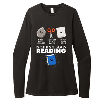 Cute Rock Scissors Paper Nothing Beats Reading Womens CVC Long Sleeve Shirt