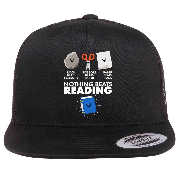 Cute Rock Scissors Paper Nothing Beats Reading Flat Bill Trucker Hat
