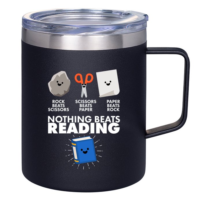 Cute Rock Scissors Paper Nothing Beats Reading 12oz Stainless Steel Coffee Mug