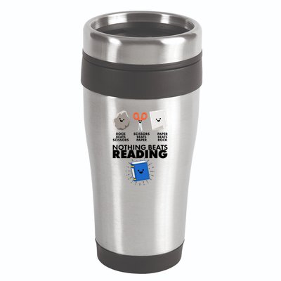 Cute Rock Scissors Paper Nothing Beats Reading 16oz Travel Tumbler